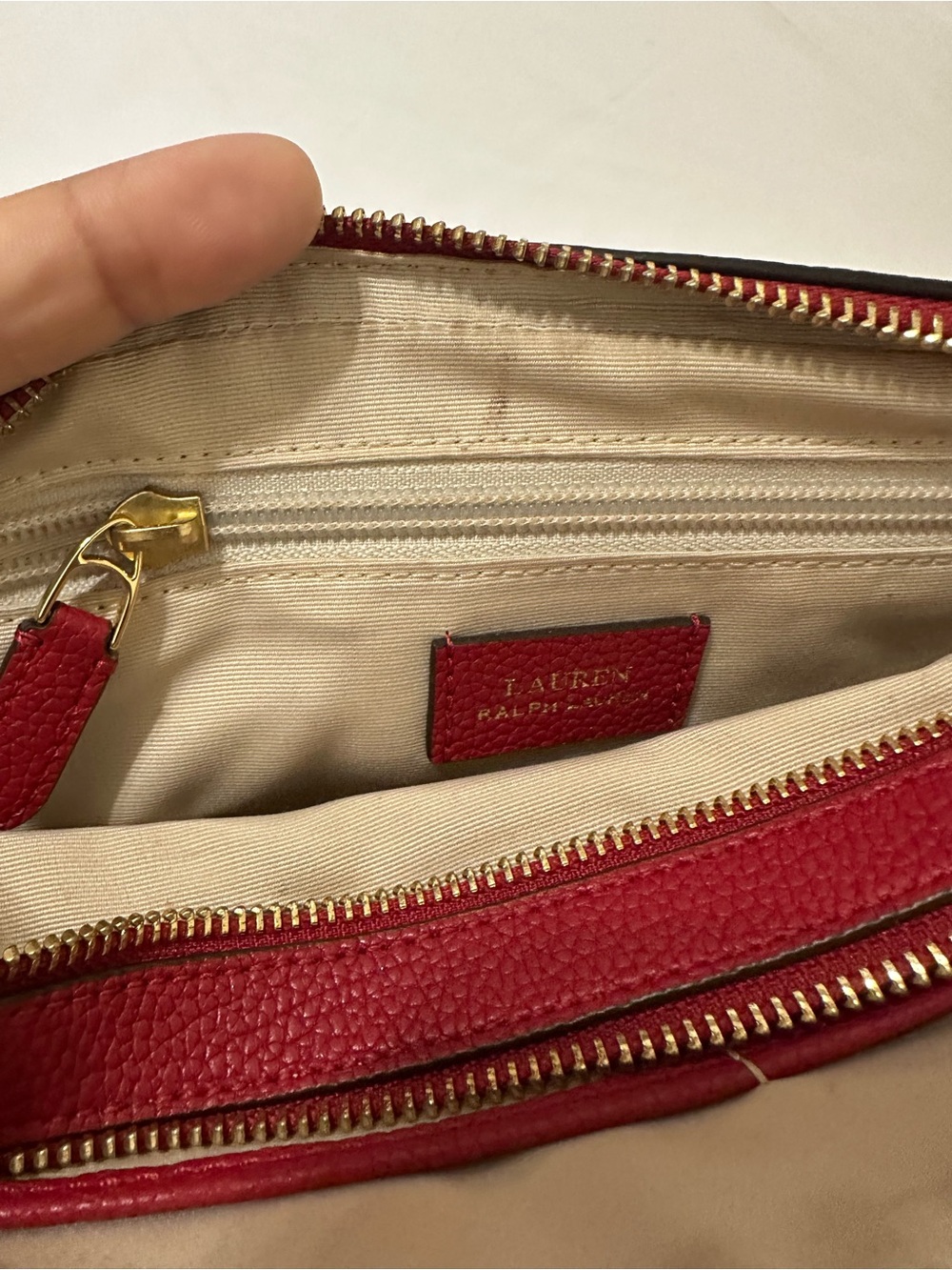 Lauren Ralph Lauren Red Leather Crossbody Camera Bag RL Logo - Picture 12 of 13